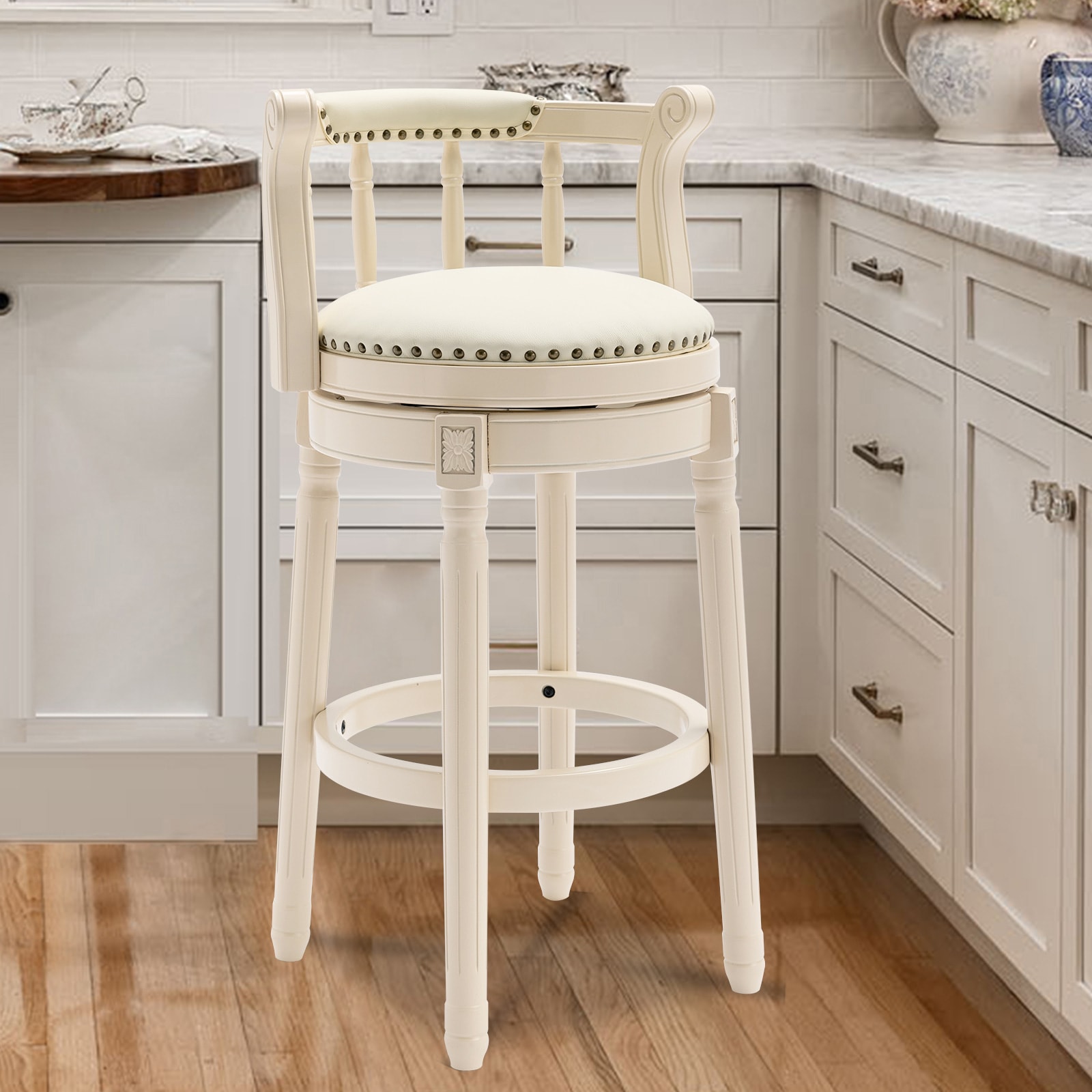 Bar Stools Seat Height 29.5'' Leather Wooden Bar Stools 360 Degrees Swivel Barstools Chair for Home Kitchen 1pc